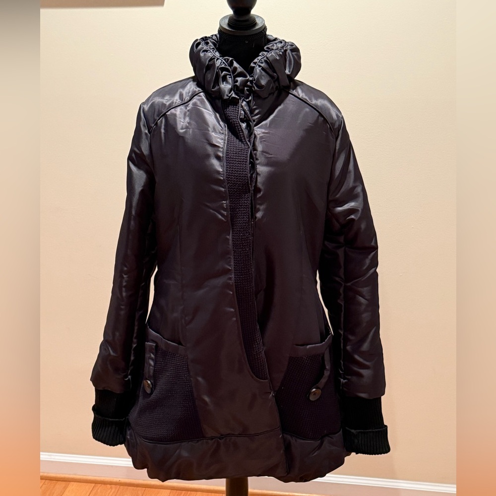 Cache Style by Cache Black Winter  Jacket with High Collar Glossy Finish,